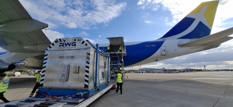 Industrial engine being loading onto aircraft